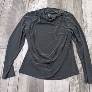 Clara Sun Woo Blouse Womens XS Top Long Sleeve Gray Lightweight Drape